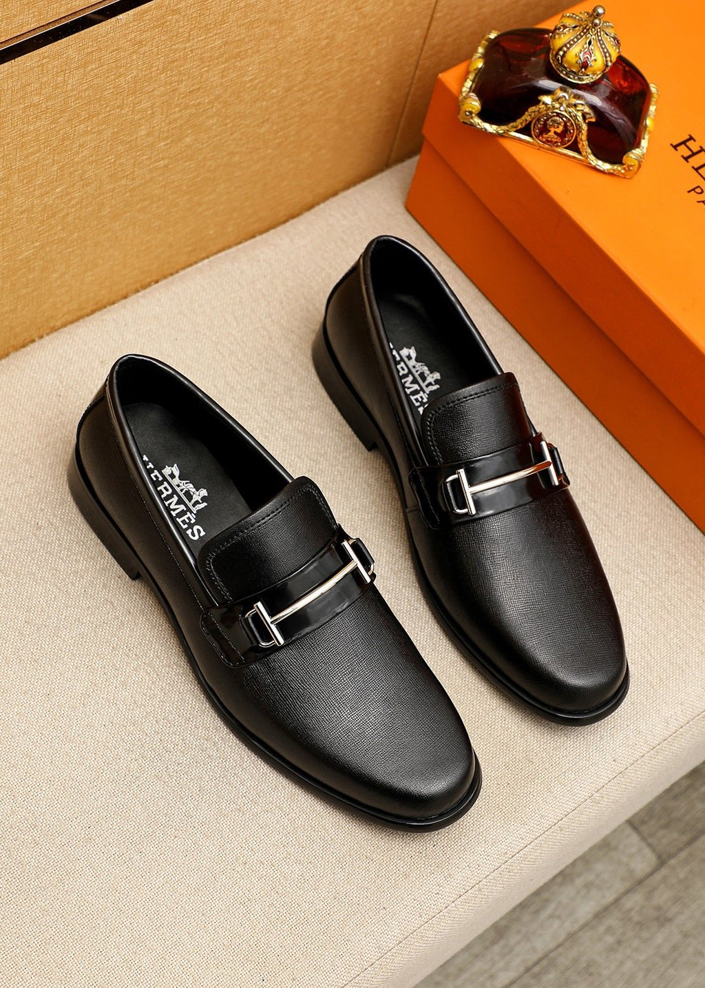Hermès Black Hardware Slip-On Loafers