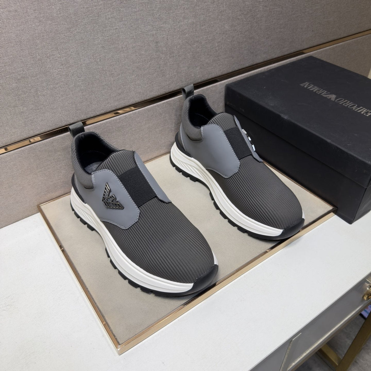Armani Black Slip-On Sneakers